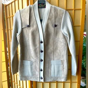 Vintage suede and cotton combo sweater/ cardigan